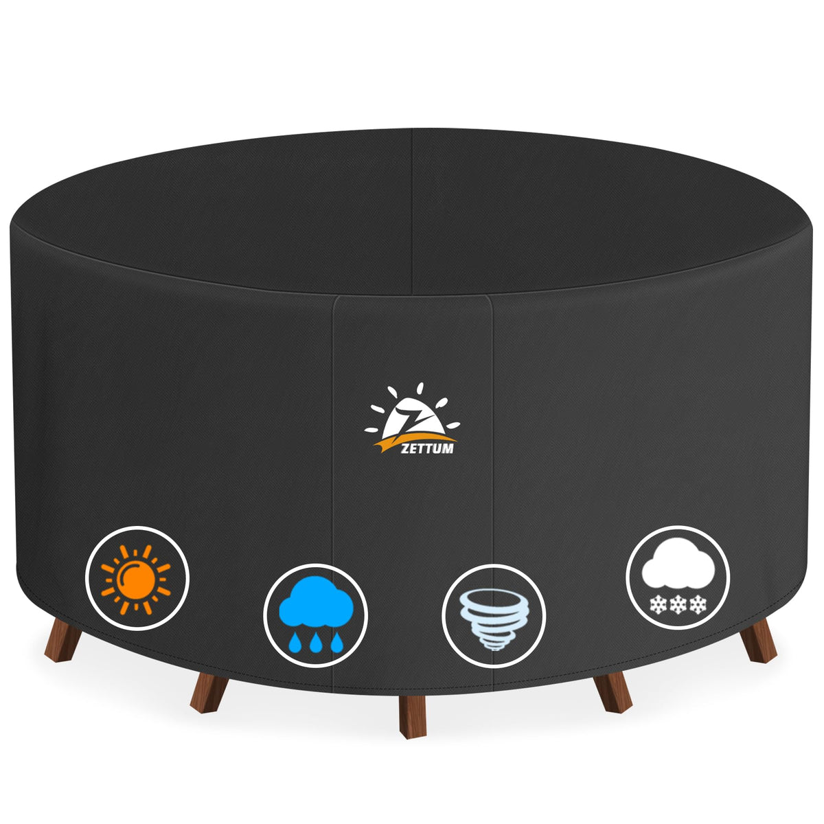 Zettum round table cover 72-inch protecting a dining setup from rain and sun