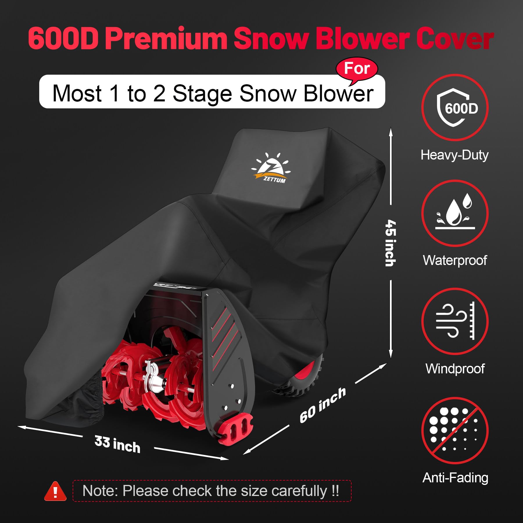 Zettum snow blower cover side width 54 inches shields exterior surfaces during storms.