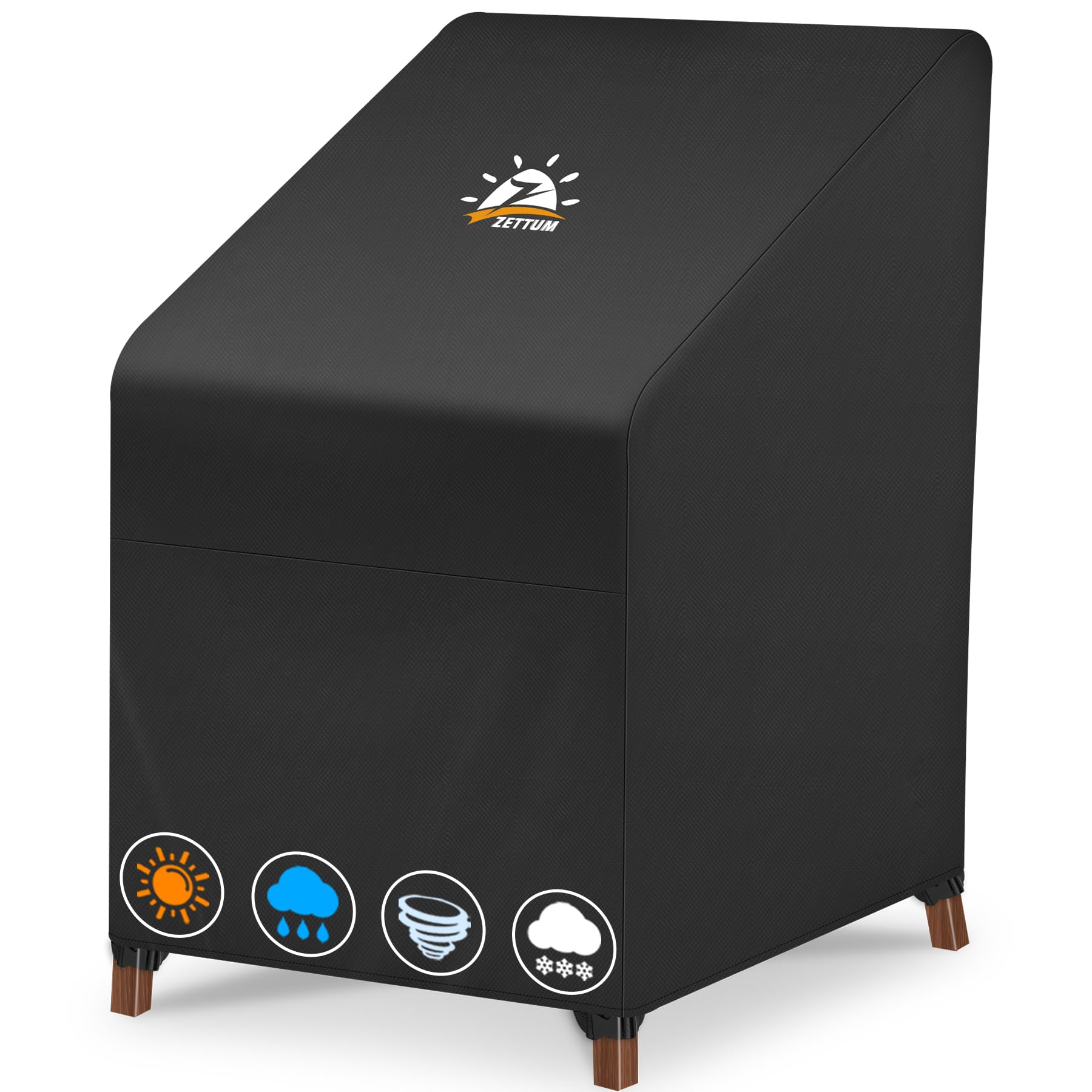 Zettum stackable chair cover on outdoor chairs protects four to six seats from weather.