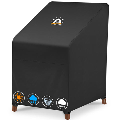 Zettum stackable chair cover on outdoor chairs protects four to six seats from weather.