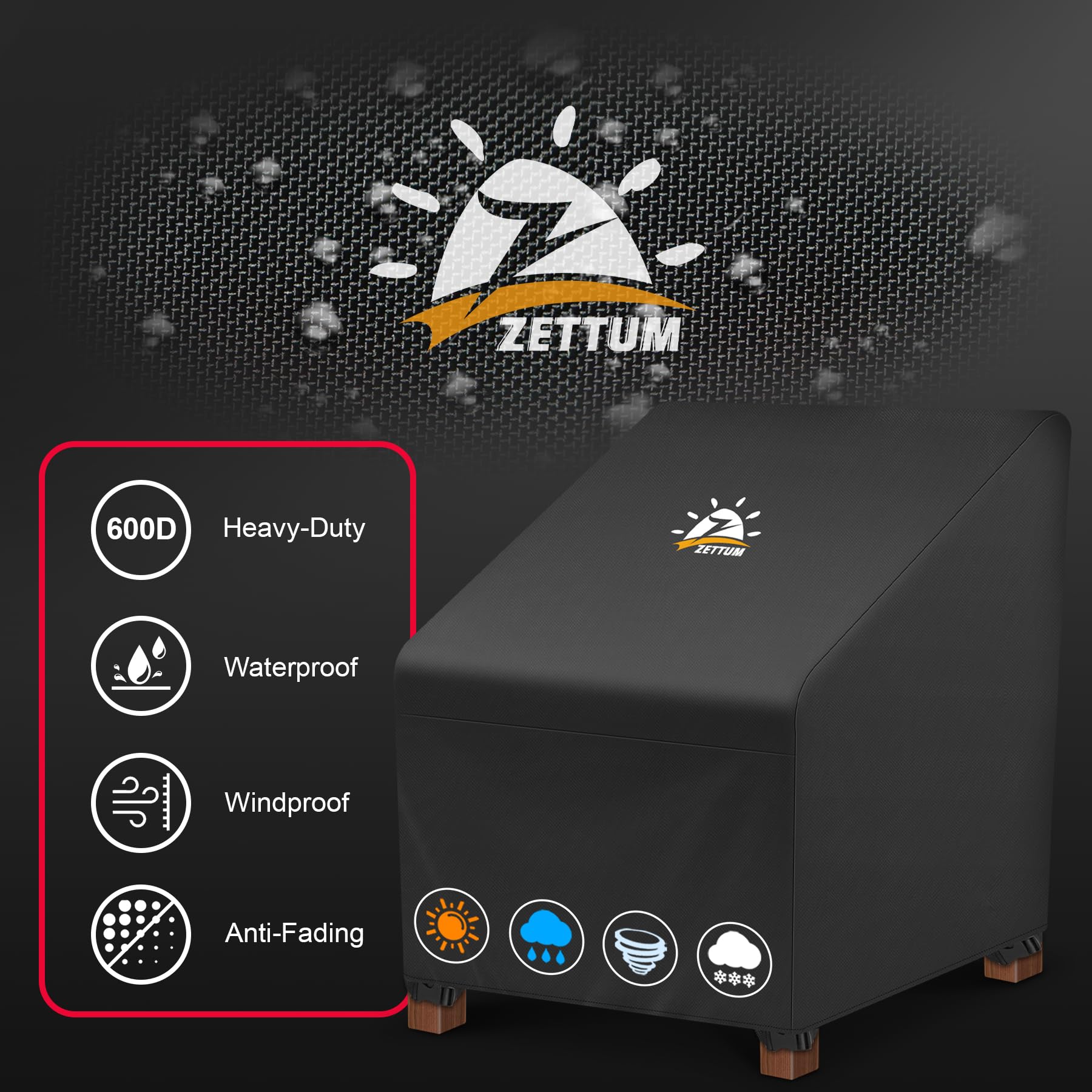 Zettum windproof buckles secure chairs, preventing cover from blowing away.
