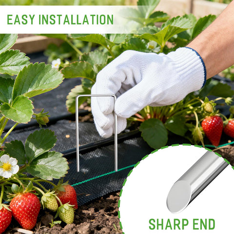 Zevlux 12-gauge garden pins provide sturdy anchoring against wind and turf.