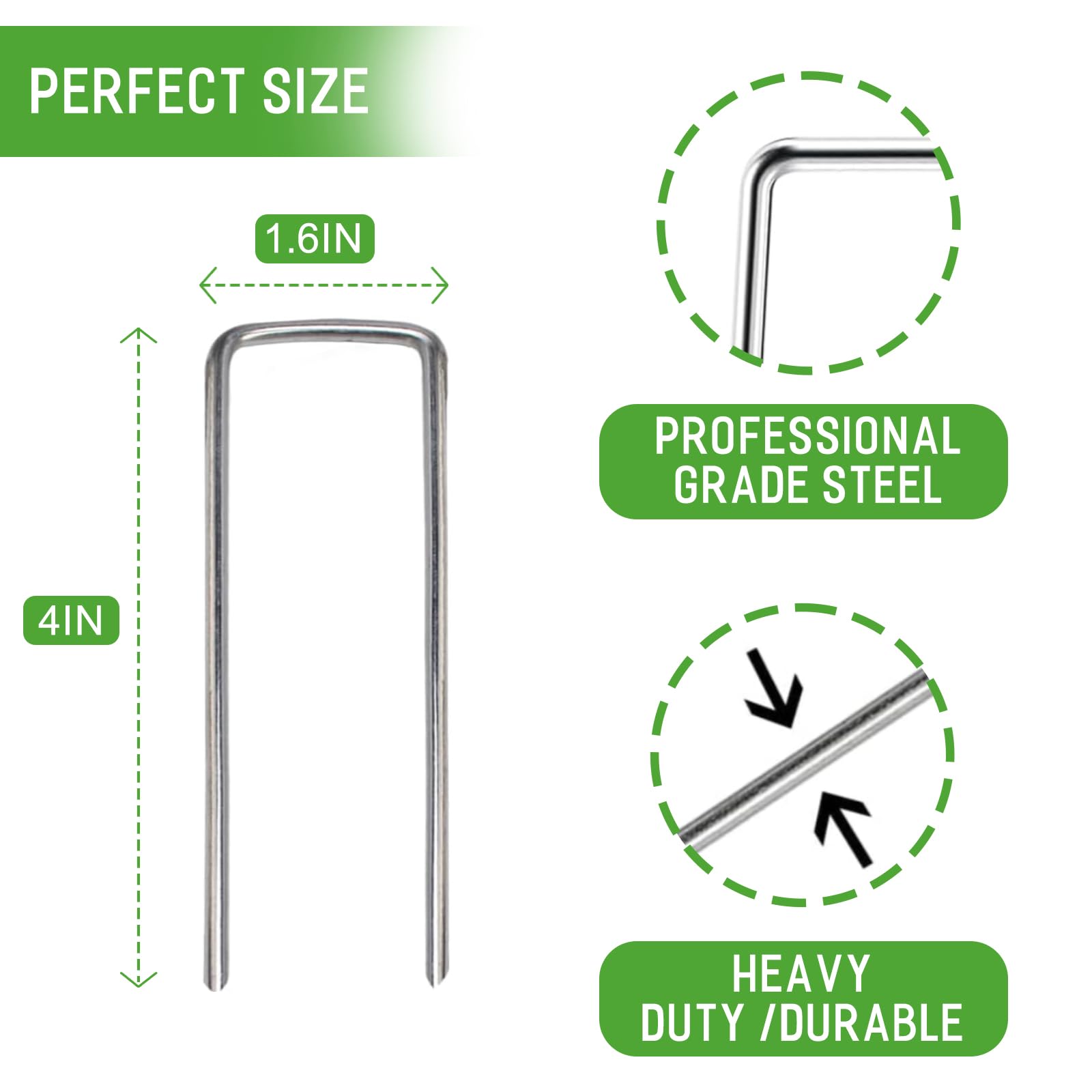 Zevlux galvanized stakes with sharp tips for easy ground insertion.