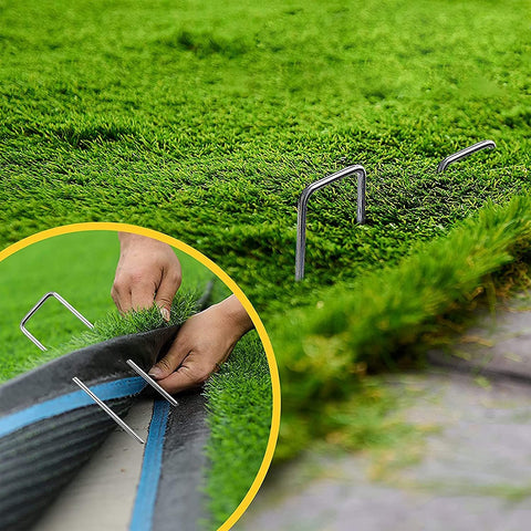 Zevlux irrigation pipe and fence stakes securing lines for tidy lawns.