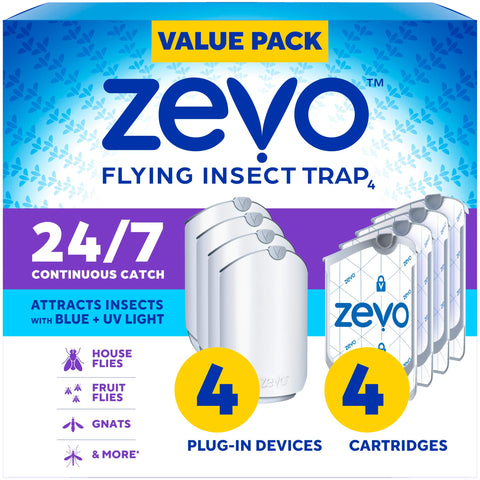 ZEVO 4 plug-in fly trap in outlet catching gnats at night.