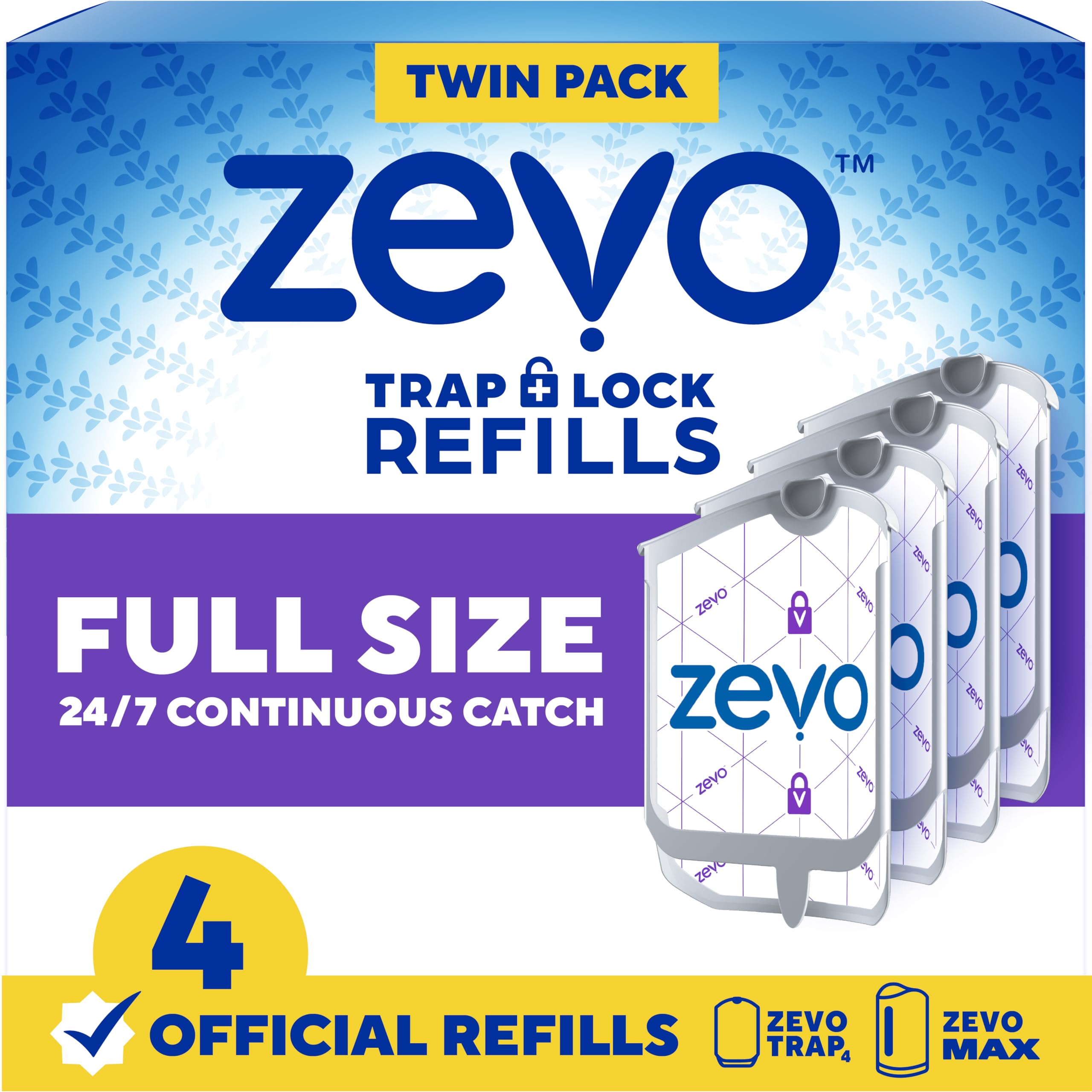 ZEVO refill cartridges for trap compatibility, easy replacement in Zevo devices for continuous protection.