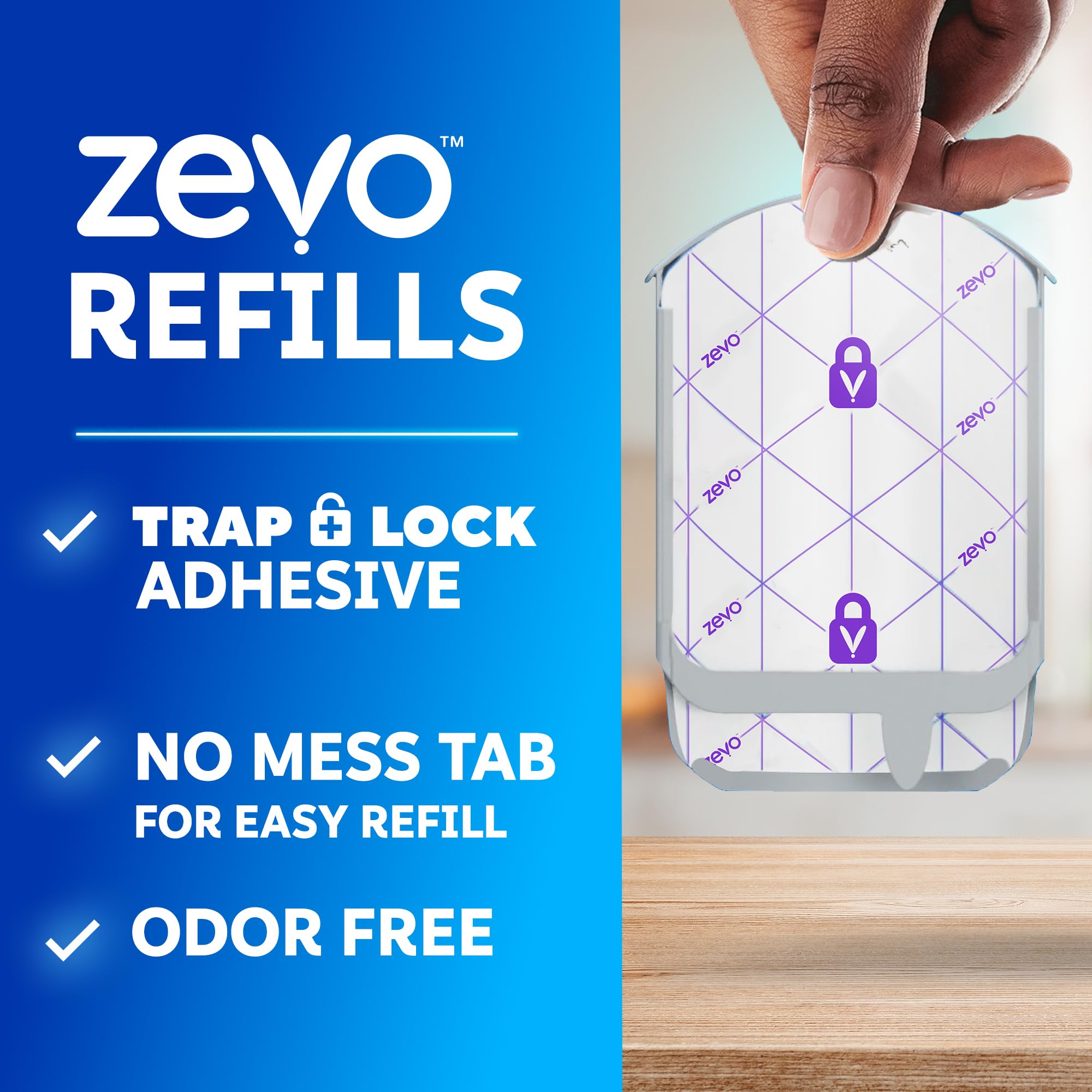 ZEVO trap-lock technology demonstrates secure fit with MAX and standard traps for mess-free use.