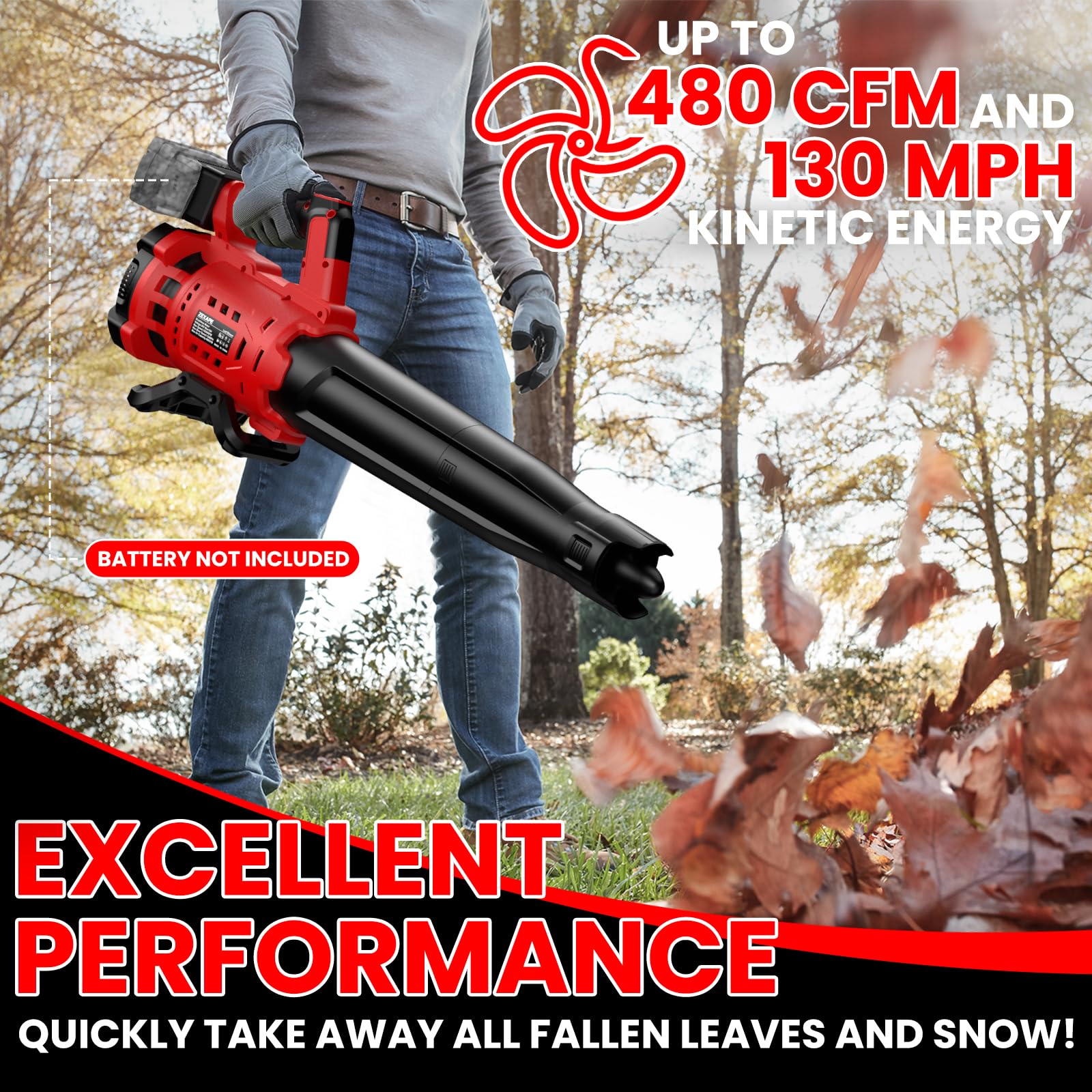 ZEXAPE blower moves 480 CFM air for fast leaf clearing
