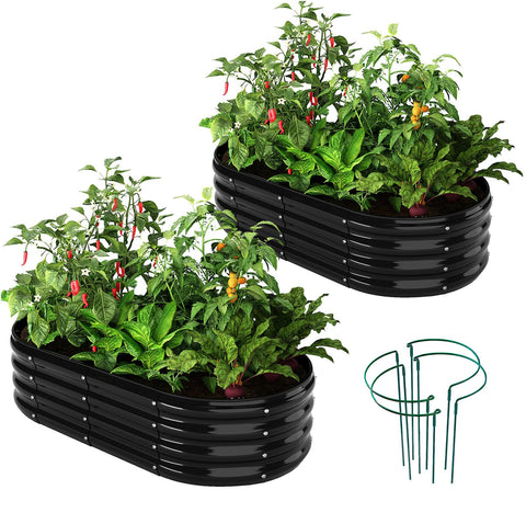 ZFHgarden galvanized planter closeup in black shows durable rust-resistant finish.