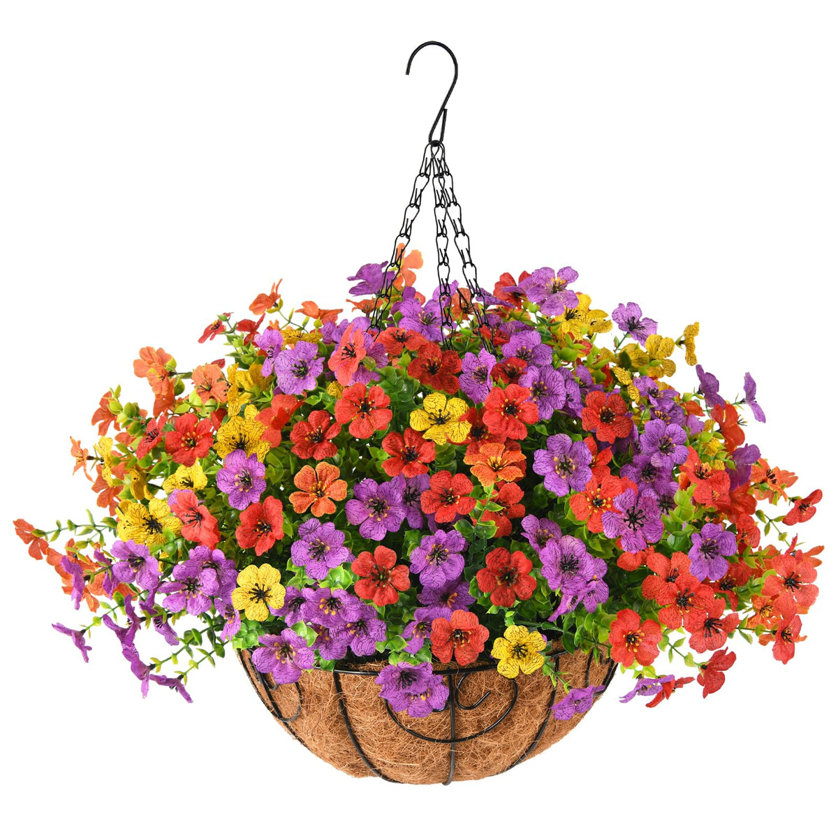 ZFProcess artificial daisy hanging basket adds vibrant, maintenance-free color to outdoor porches.