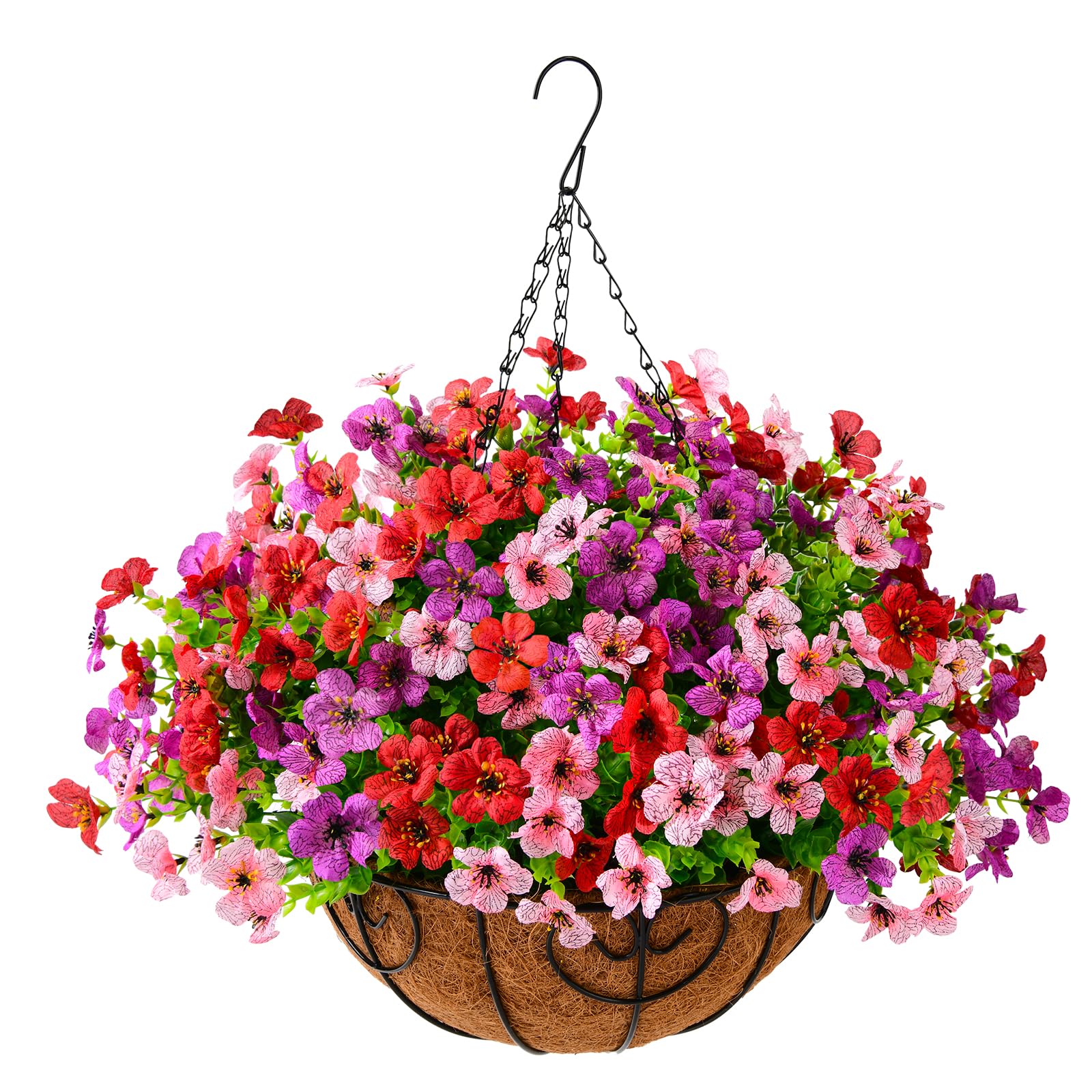 ZFProcess artificial hanging daisies in purple basket brighten outdoor spaces.