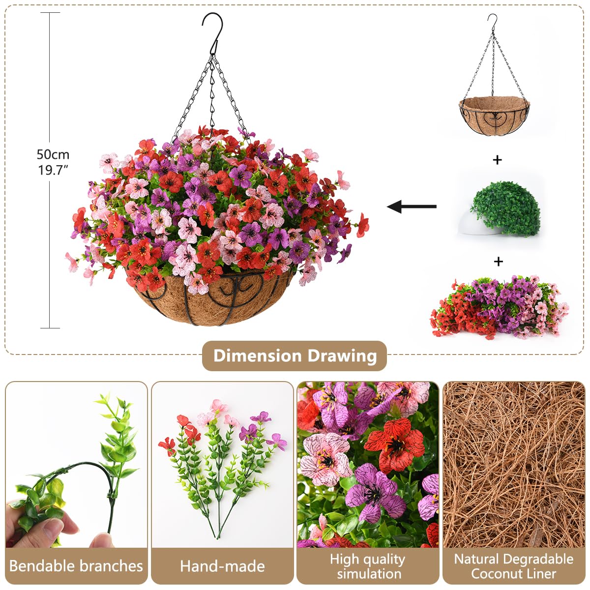 ZFProcess red daisies hanging basket enhances porch ambiance with low maintenance.
