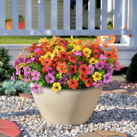 Multicolor hanging basket elevates curb appeal with weatherproof, real-like blooms.
