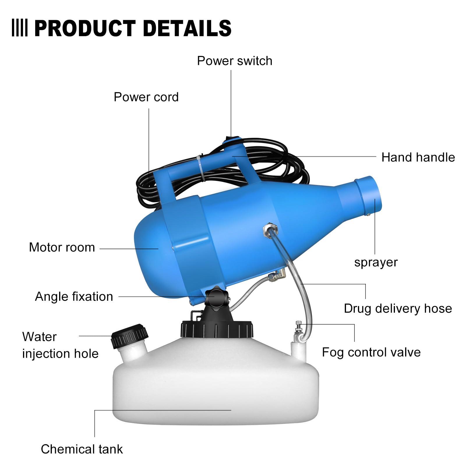 ZFULVO fogger showing motor and nozzle setup for wide-area coverage.
