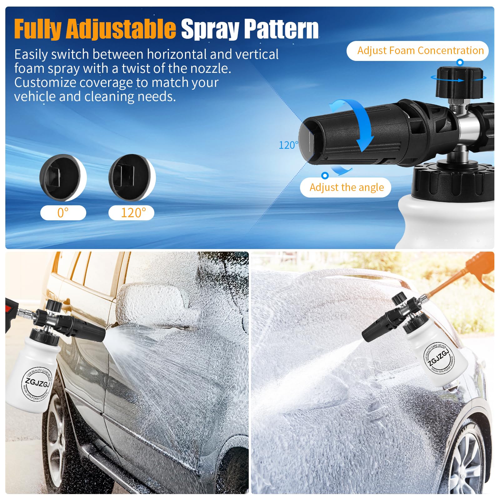 ZGJZGJ foam cannon with 1/4-inch quick-connect for fast setup
