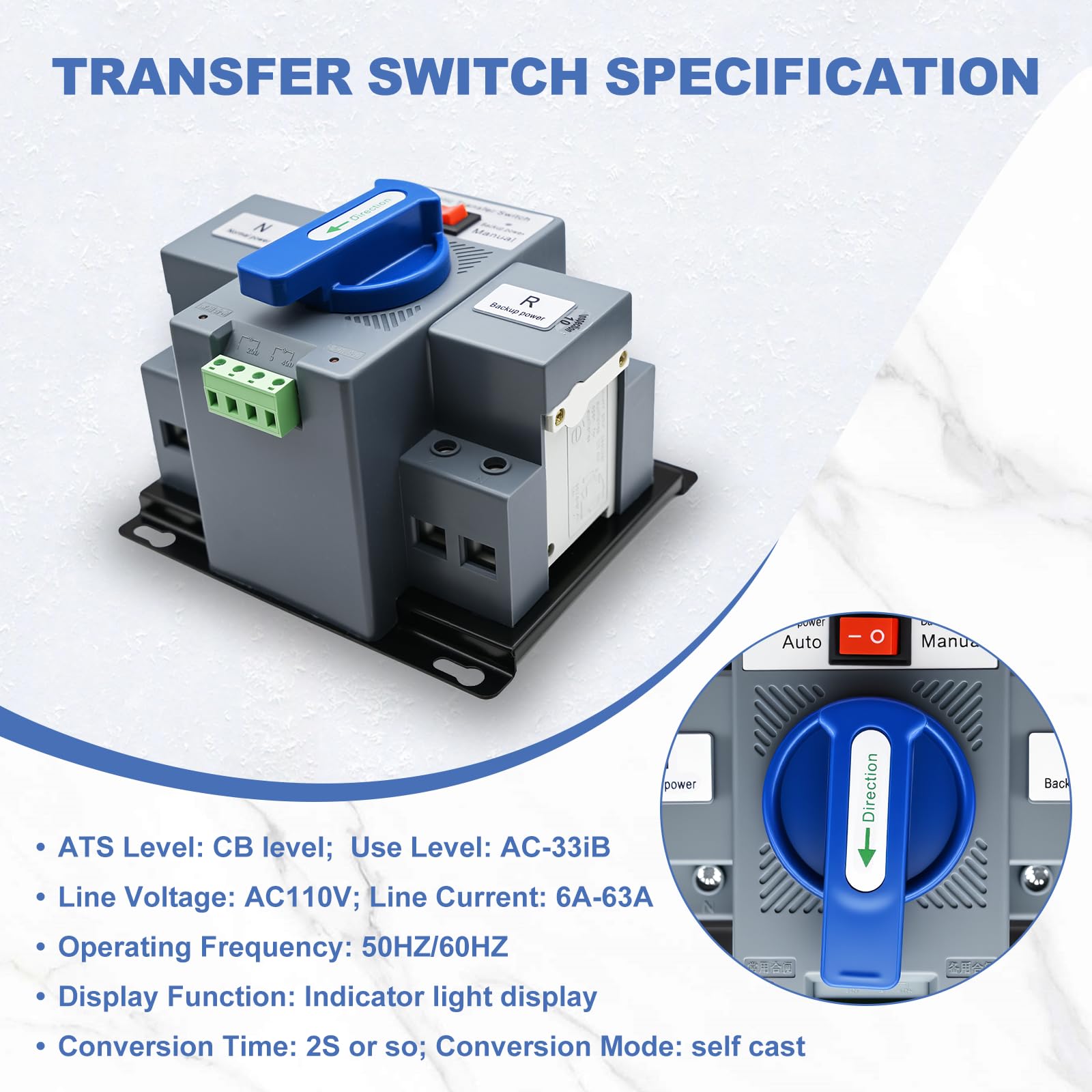 Zgqmcgy ATS panel ports enabling quick, secure wiring