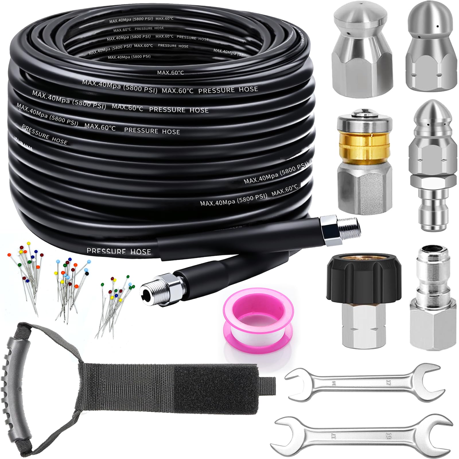 Zgqmcgy sewer jetter hose reaches 100 feet for deep drains.