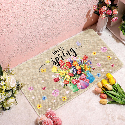 Zhanmai Spring Welcome Doormat with floral pattern enhances curb appeal