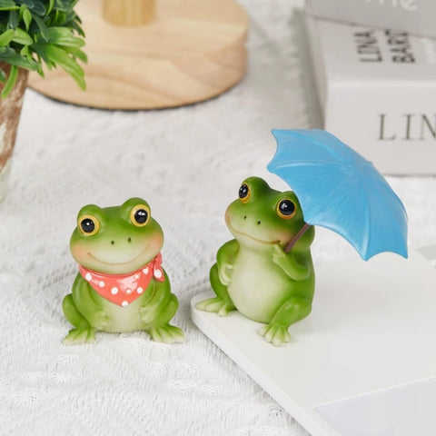 Zhe Jiu Frog Figurine Pair creates a friendly garden duo.
