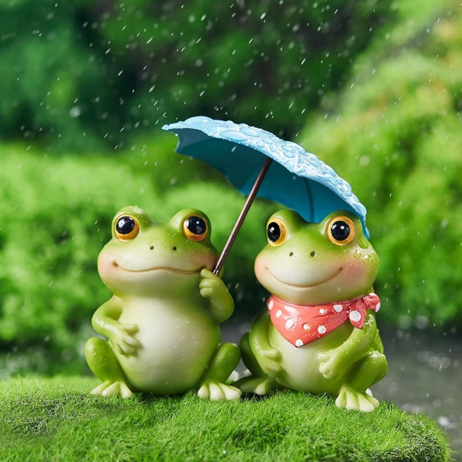 Zhe Jiu Frog Figurine with Umbrella adds garden whimsy and outdoor charm.