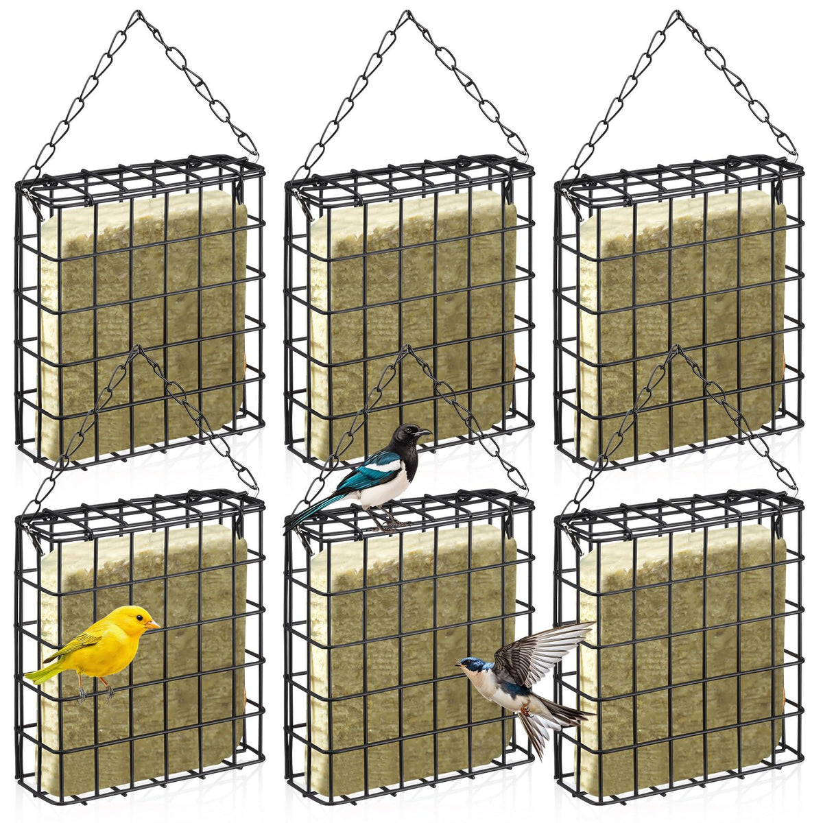 Zhehao six-pack suet bird feeders, front view for yard feeding