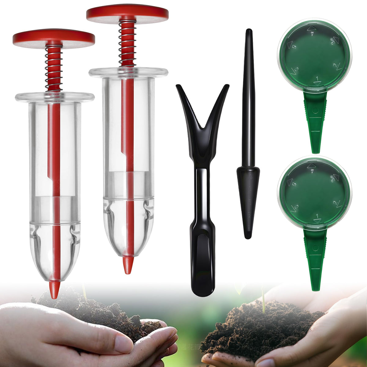 ZhenD mini seed spreader set for precise sowing in trays and soil.