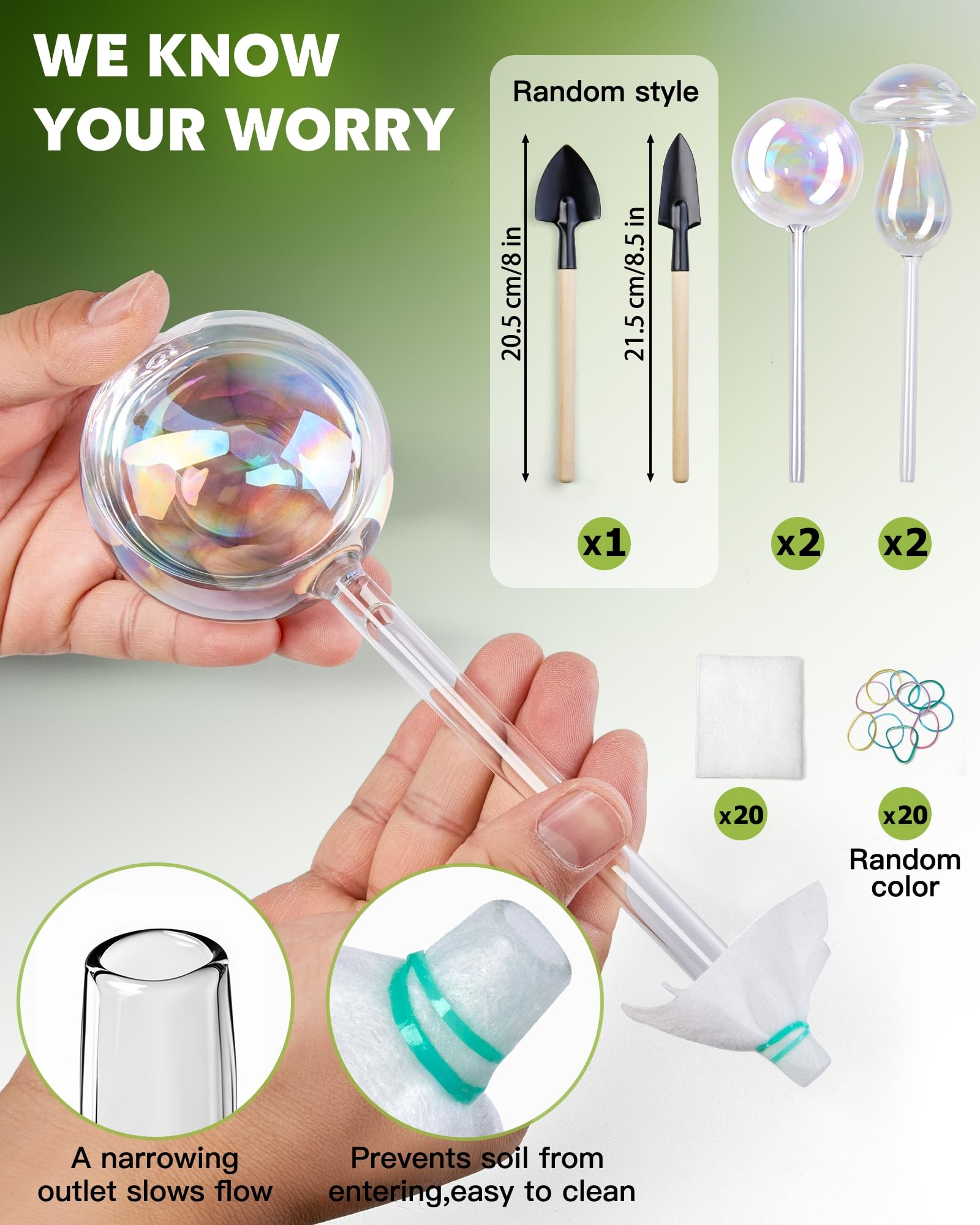 ZhenD self-watering globes mushroom design detail supports gentle hydration.