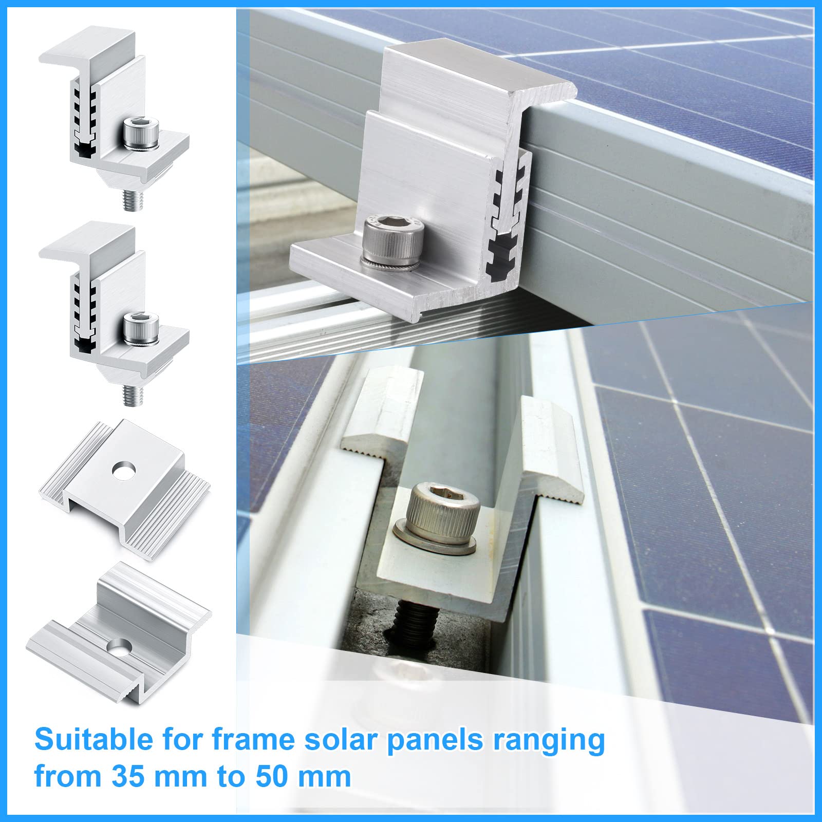 Zhengmy 50 mm end clamps adapt to panels from 35 to 50 mm.
