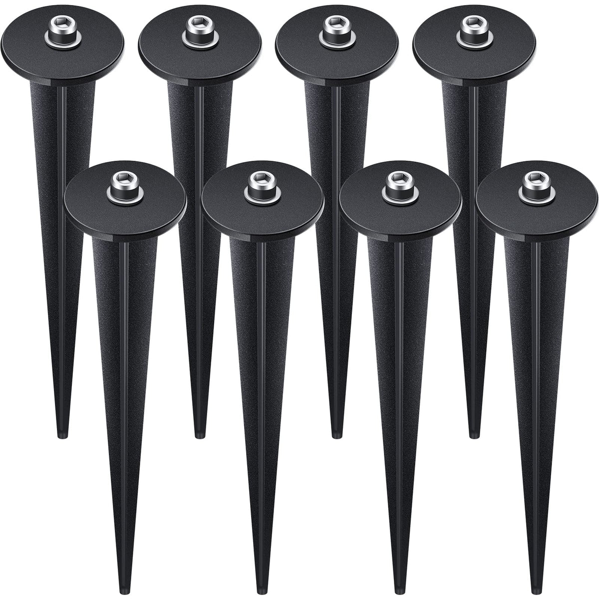 Zhengmy 8-pack threaded spike ground stake ready for outdoor solar lights.