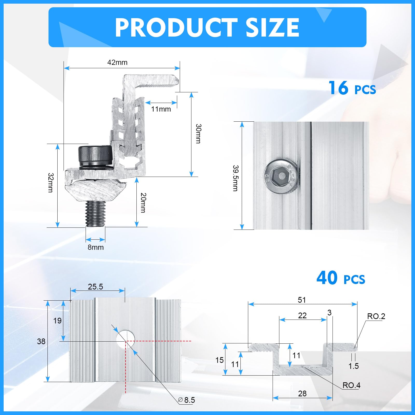 Zhengmy adjustable end clamps 16-piece pack fits 32–50 mm frames with easy mounting.