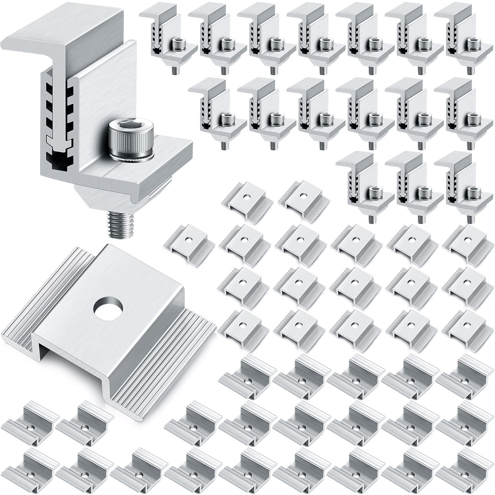 Zhengmy mid clamps 40-piece pack secures solar panels to rails for a solid installation.
