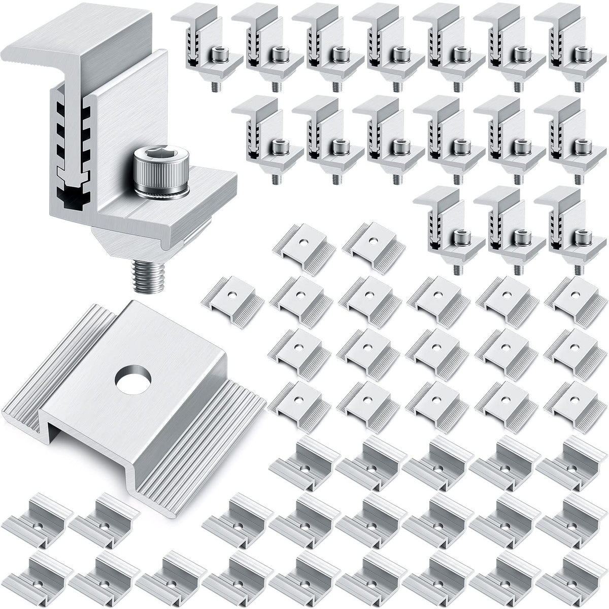 Zhengmy mid clamps 40-piece pack secures solar panels to rails for a solid installation.