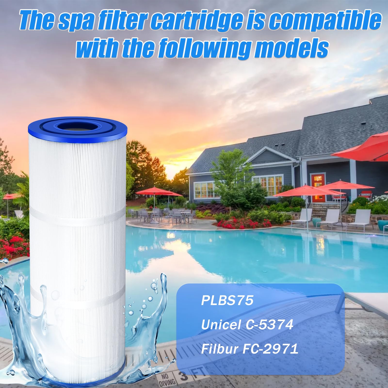 Zhenx C-5374 PLBS75 spa filter length 14-75 in for many spas