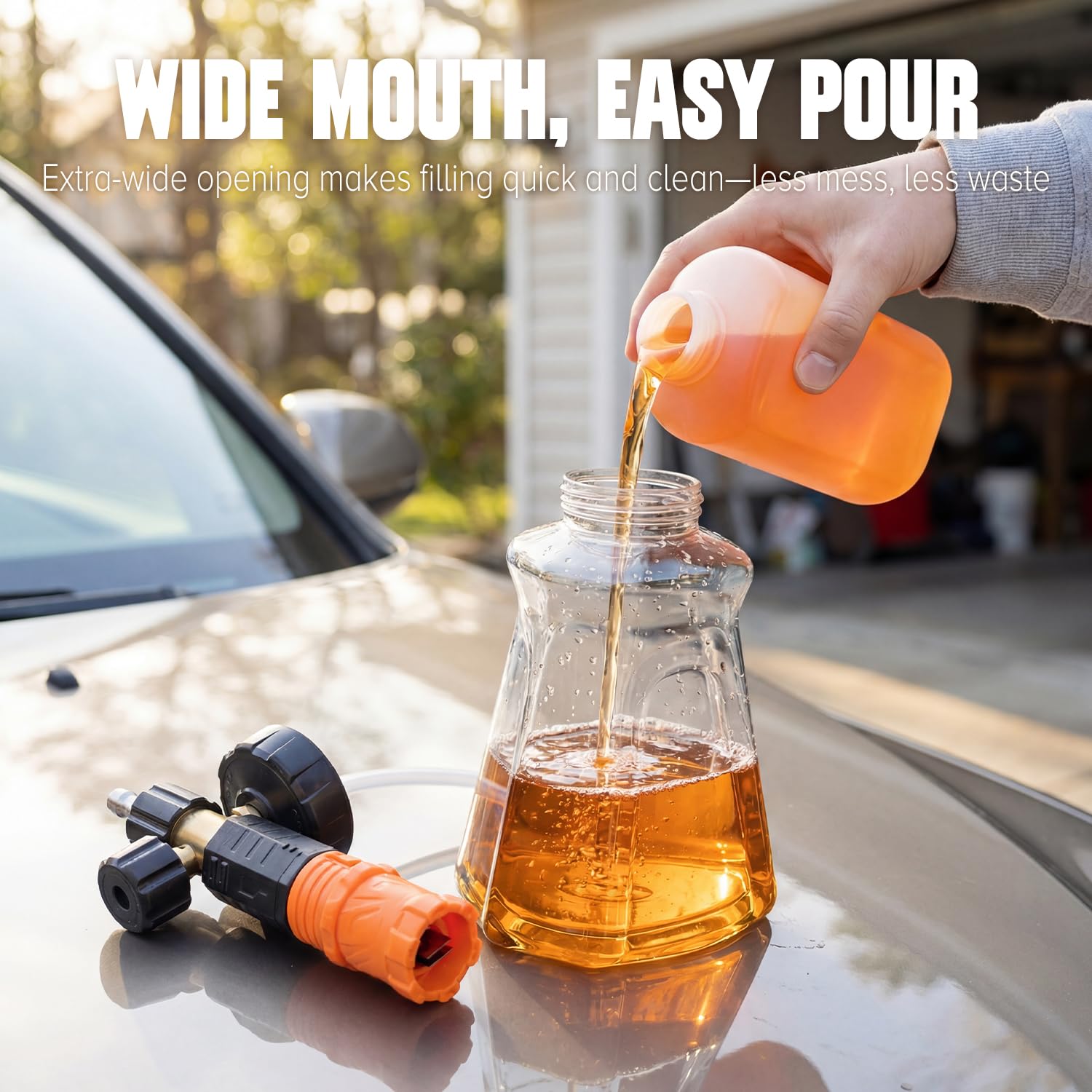 Zhevebaga adjustable foam cannon helps you mix detergent precisely.