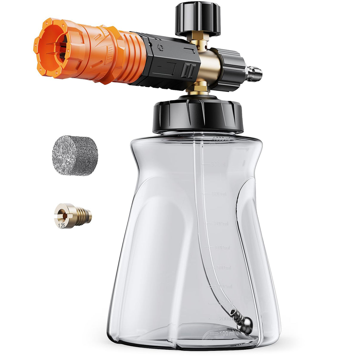 Zhevebaga foam cannon with wide neck improves soap pouring and reduces spills.
