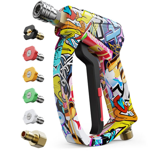Zhevebaga short pressure washer gun with ergonomic grip for comfortable one-hand use.