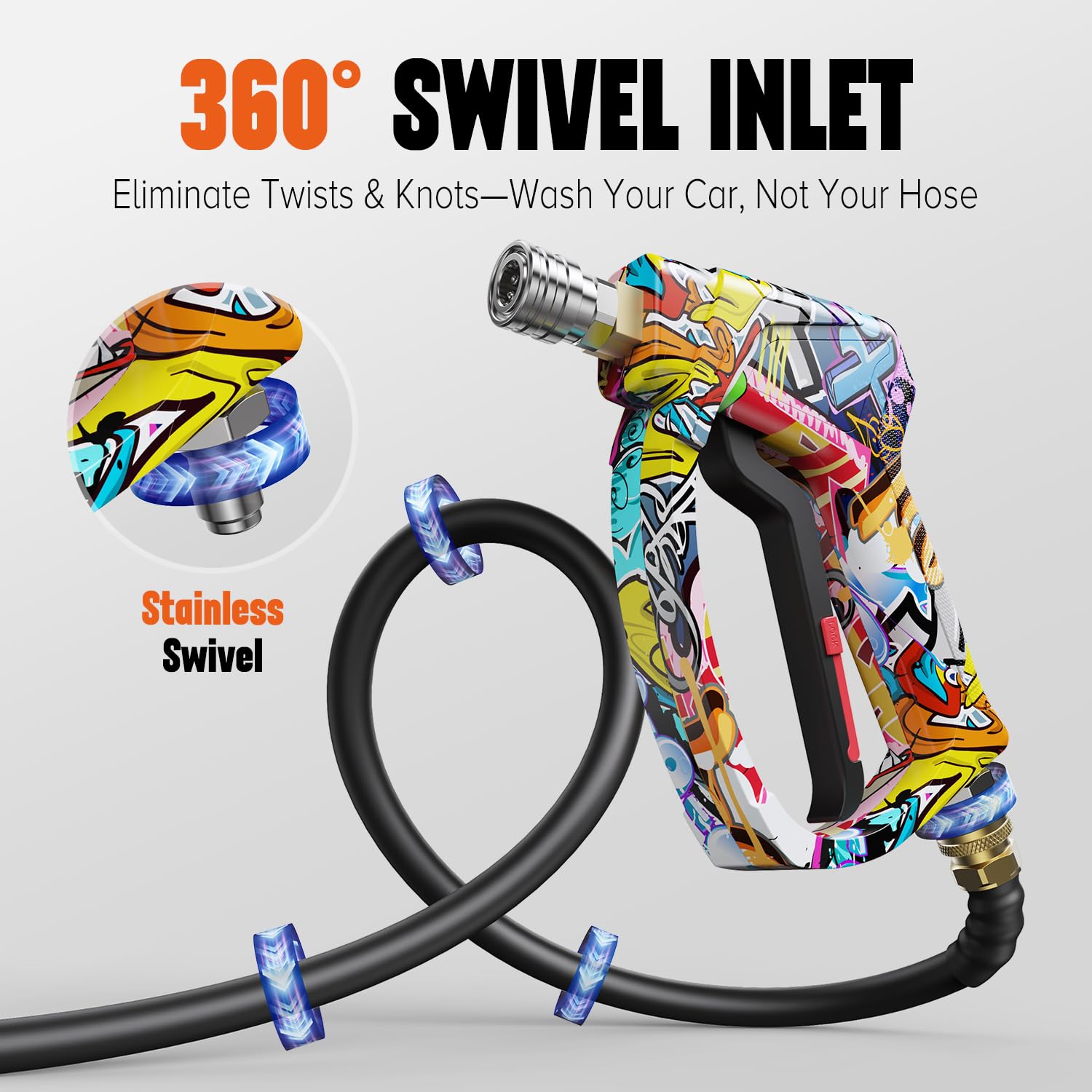 Zhevebaga stainless five-nozzle set enables versatile cleaning options.
