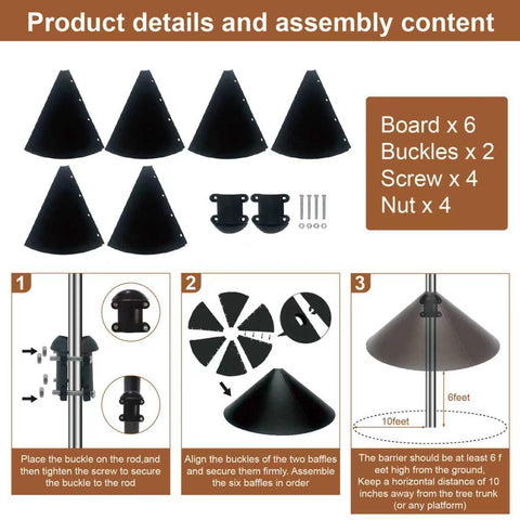 ZHIGLMYD 19 inch squirrel baffle, side view, blocks access from side approaches