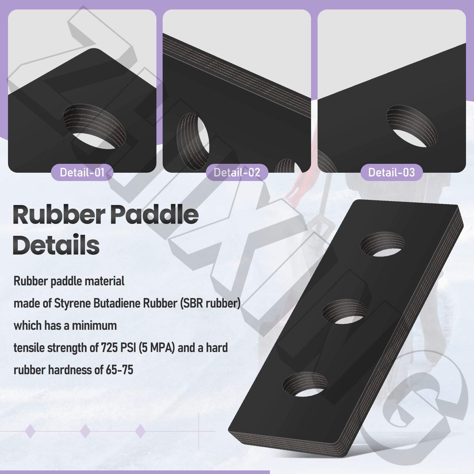 Zhixing rubber paddle close-up reveals 3/8-inch SBR material