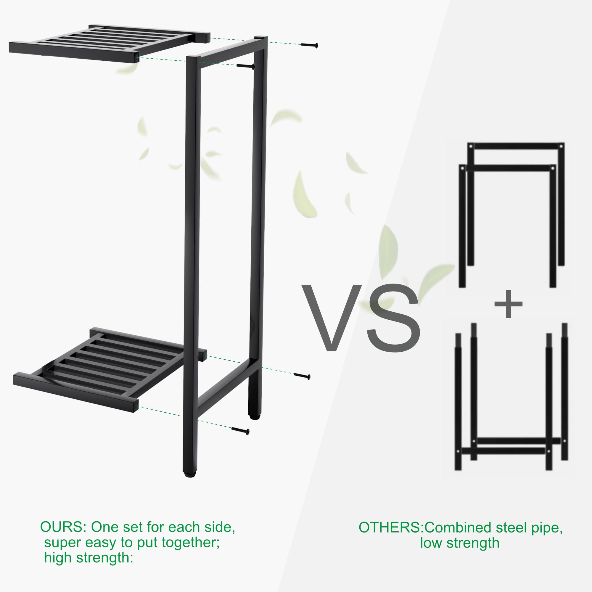 Zhongma two-tier plant stand side view showing compact footprint for space saving