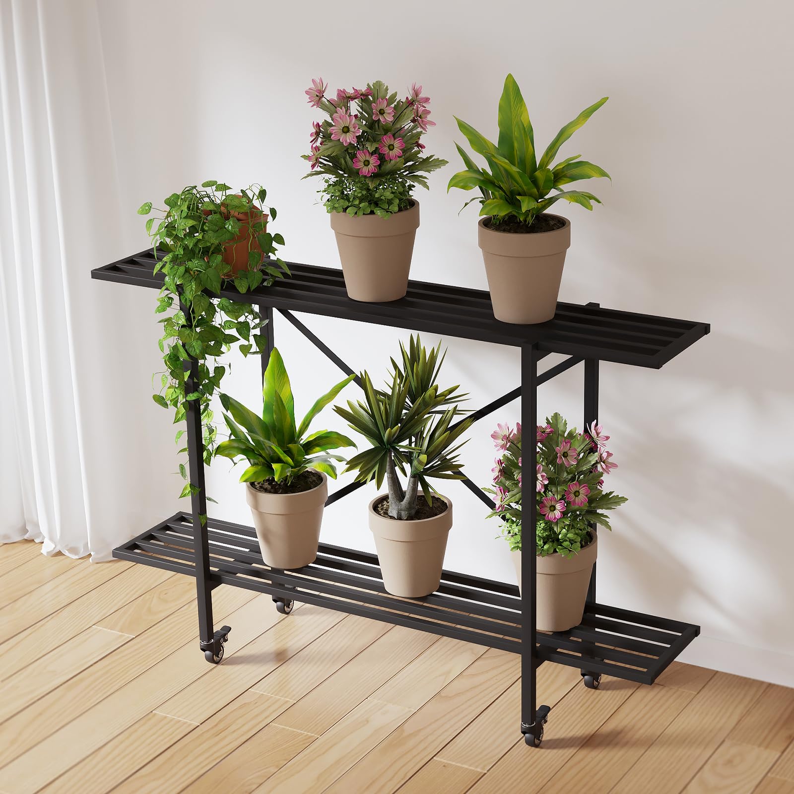 Sturdy carbon steel base of Zhongma plant stand in use outdoors