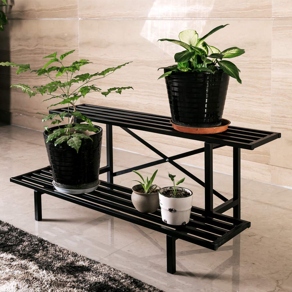 Zhongma 2-tier plant stand dimensions 45.67 x 17.5 x 14 inches, ideal for corners