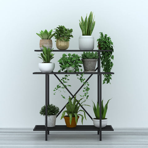 Zhongma 3-tier plant stand rustproof coating withstands weather exposure.