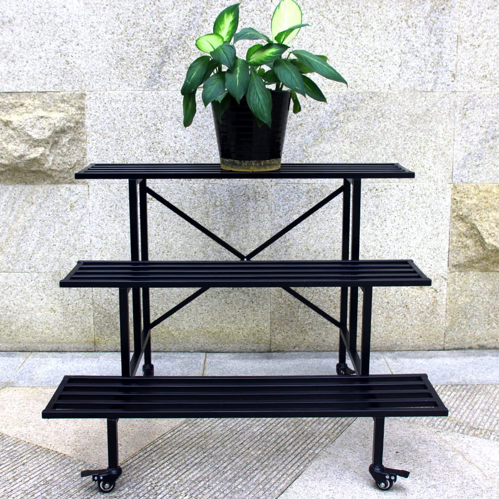 Zhongma 3-tier plant stand with wheels, spacious layout for multiple pots.