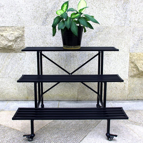 Zhongma 3-tier plant stand with wheels, spacious layout for multiple pots.