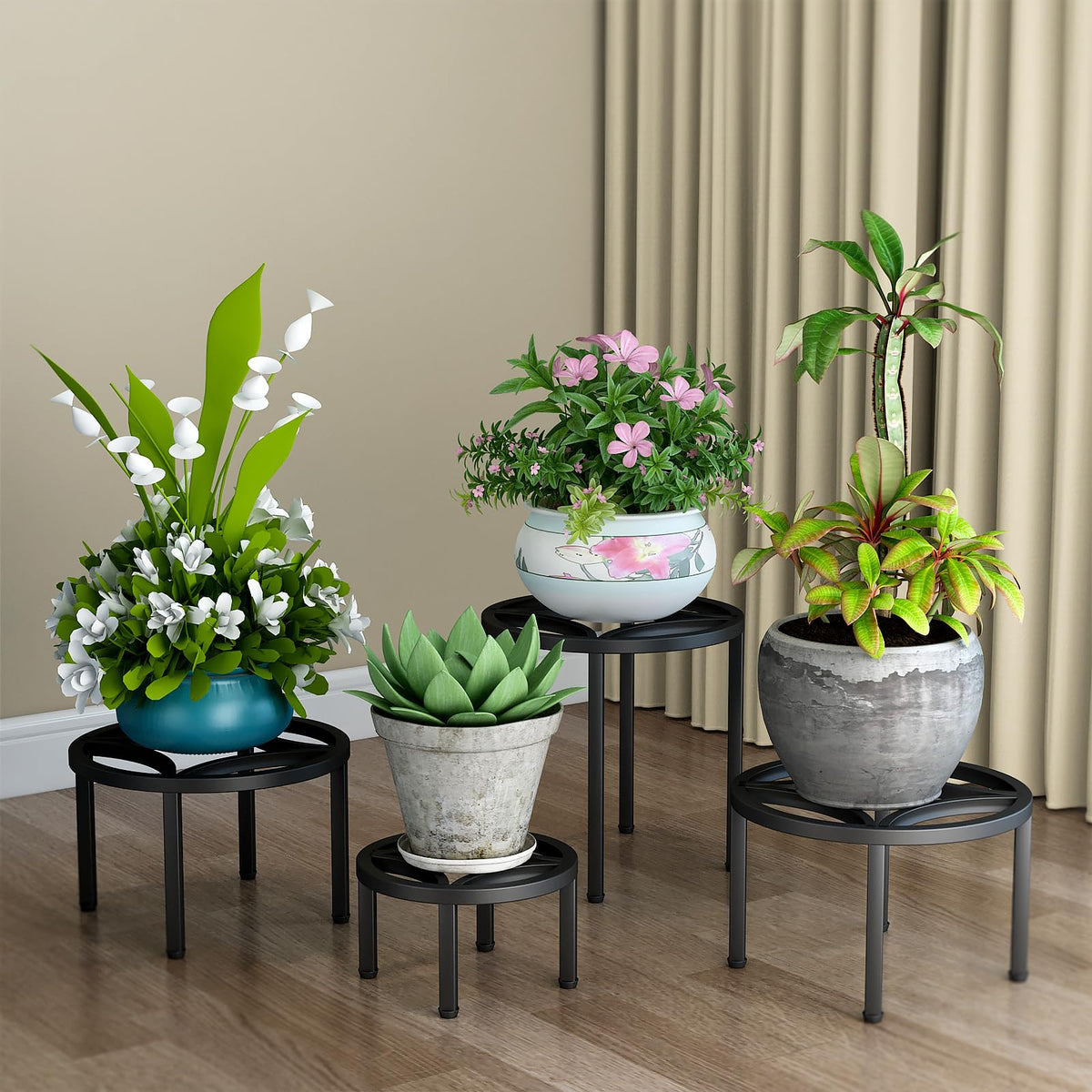 Zhongma plant stand fully assembled with sturdy four-leg base that supports heavy pots safely.
