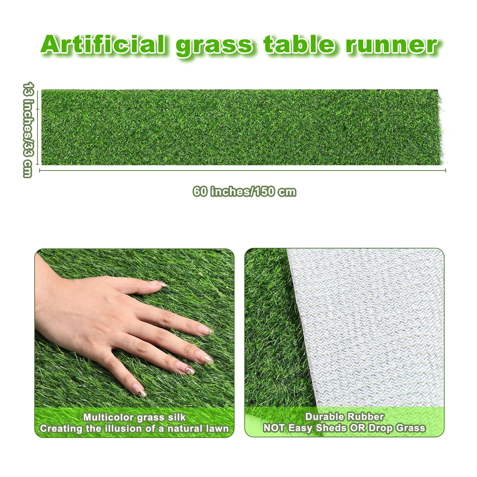 Close-up texture shows realistic turf ideal for DIY floral displays and photo-ready tables.