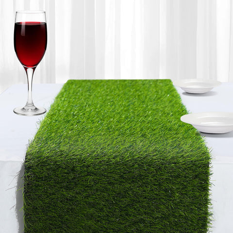 ZHOUXITU artificial-grass-table-runner 36in full view on a table for events.