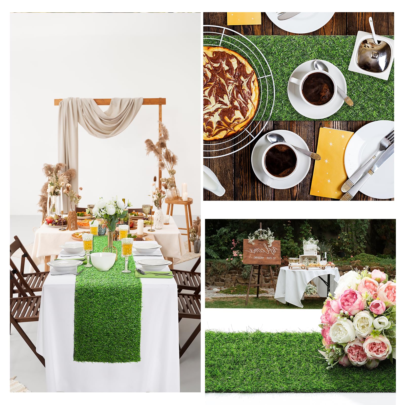ZHOUXITU artificial-grass-table-runner-easy-clean drainage holes allow quick rinsing.