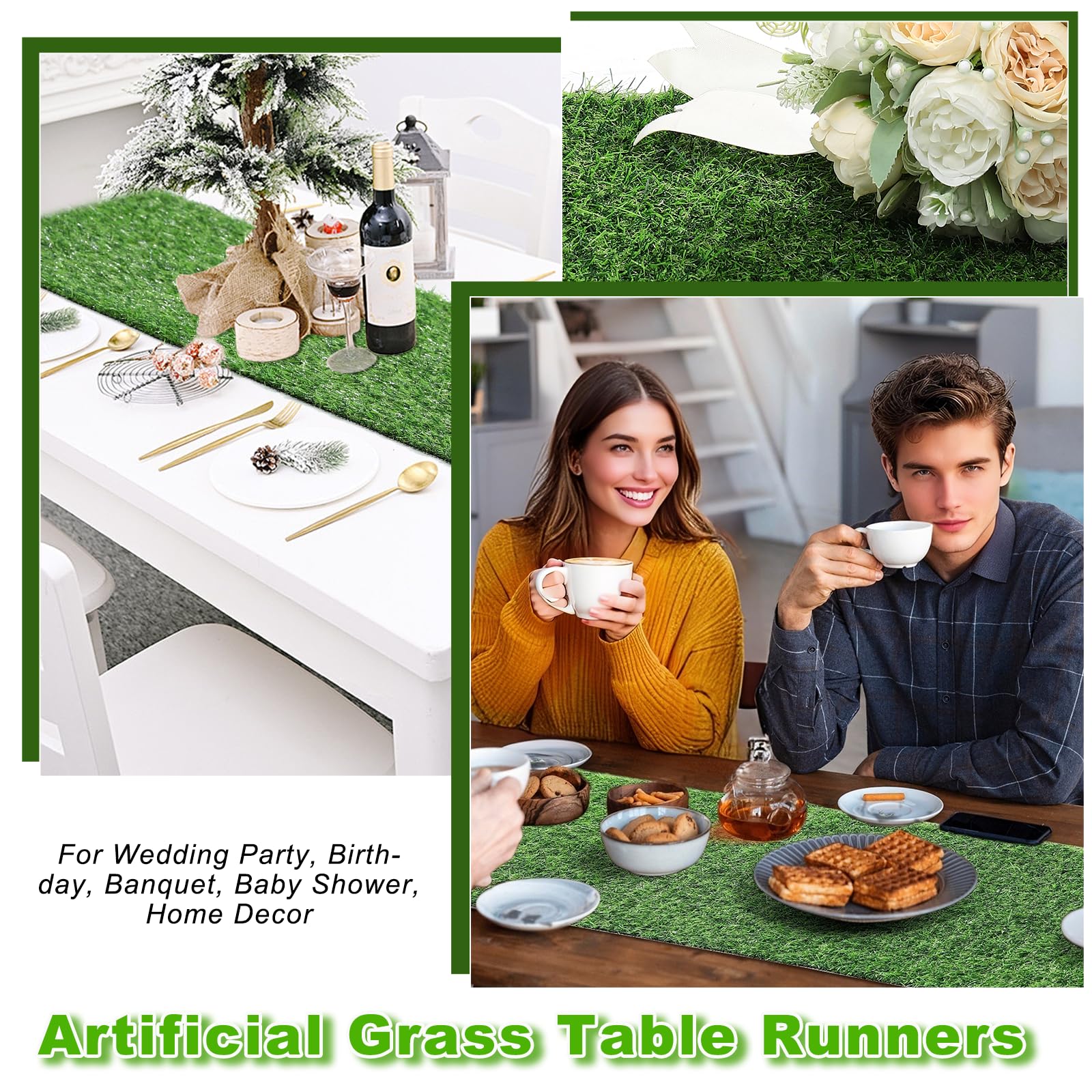 ZHOUXITU artificial-grass-table-runner-indoor-outdoor versatile weatherproof decor.